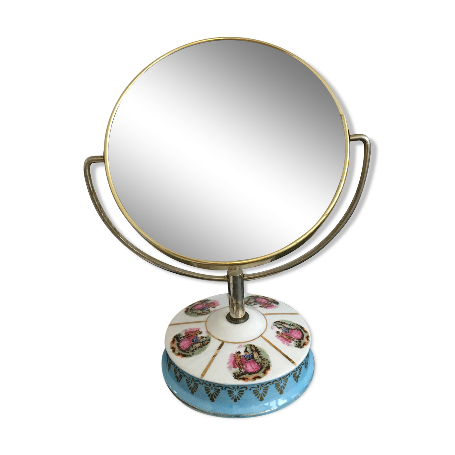 Double round mirror on porcelain foot 15x19cm