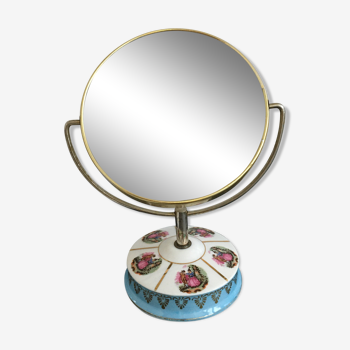 Miroir rond double sur pied porcelaine 15x19cm