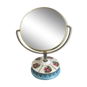 Double round mirror on porcelain foot 15x19cm