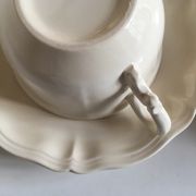 Set of 4 cups breakfasts in faience Sarreguemines ivory to godrons