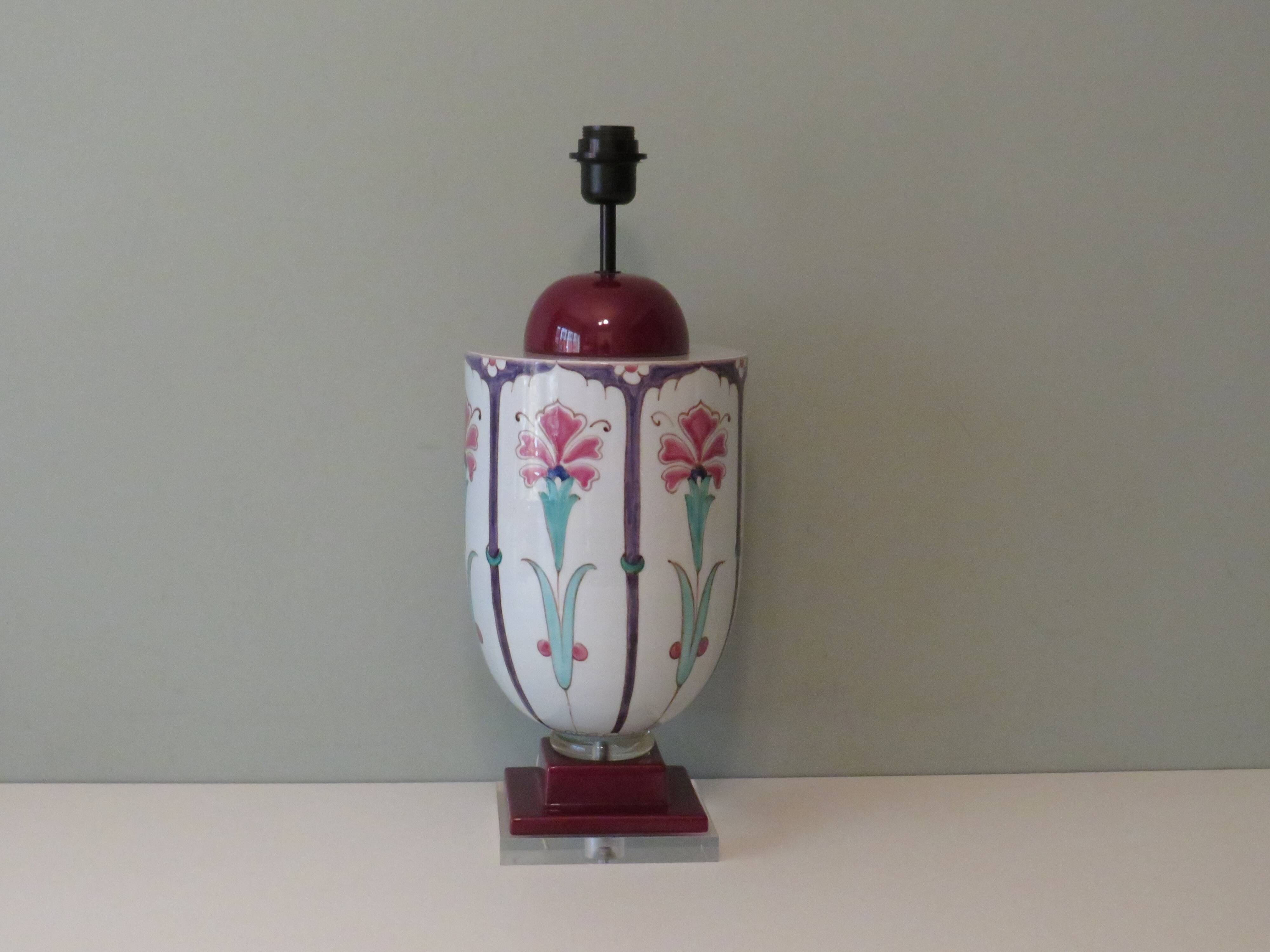 Ceramic lamp stand with floral pattern of Art Nouveau inspiration, 1960-1970