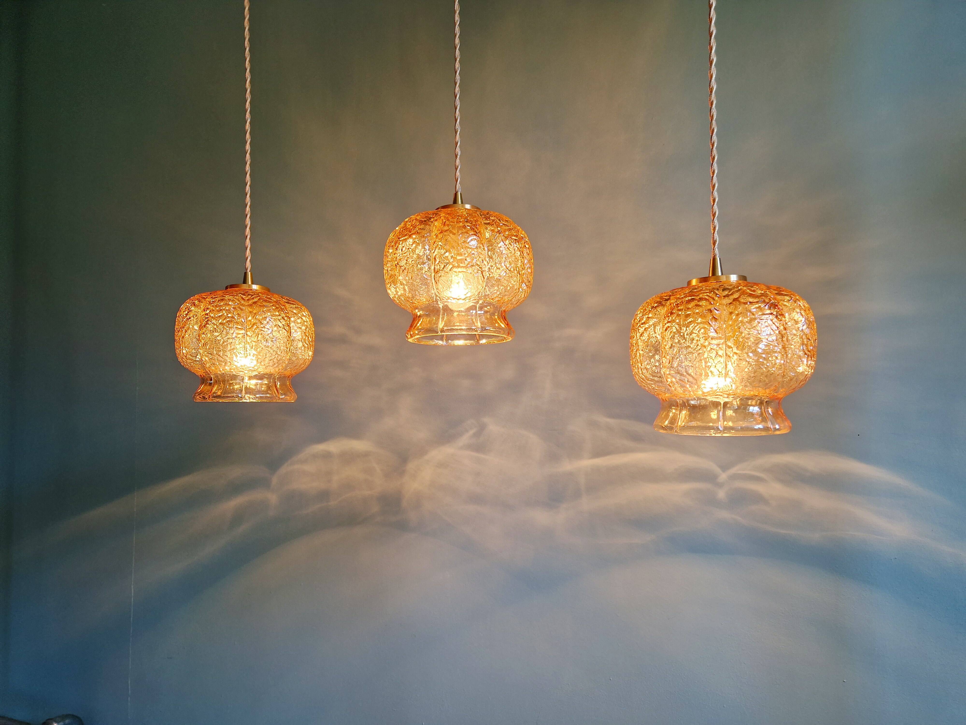 Vintage amber glass pendant (5 available), 1960s-70s