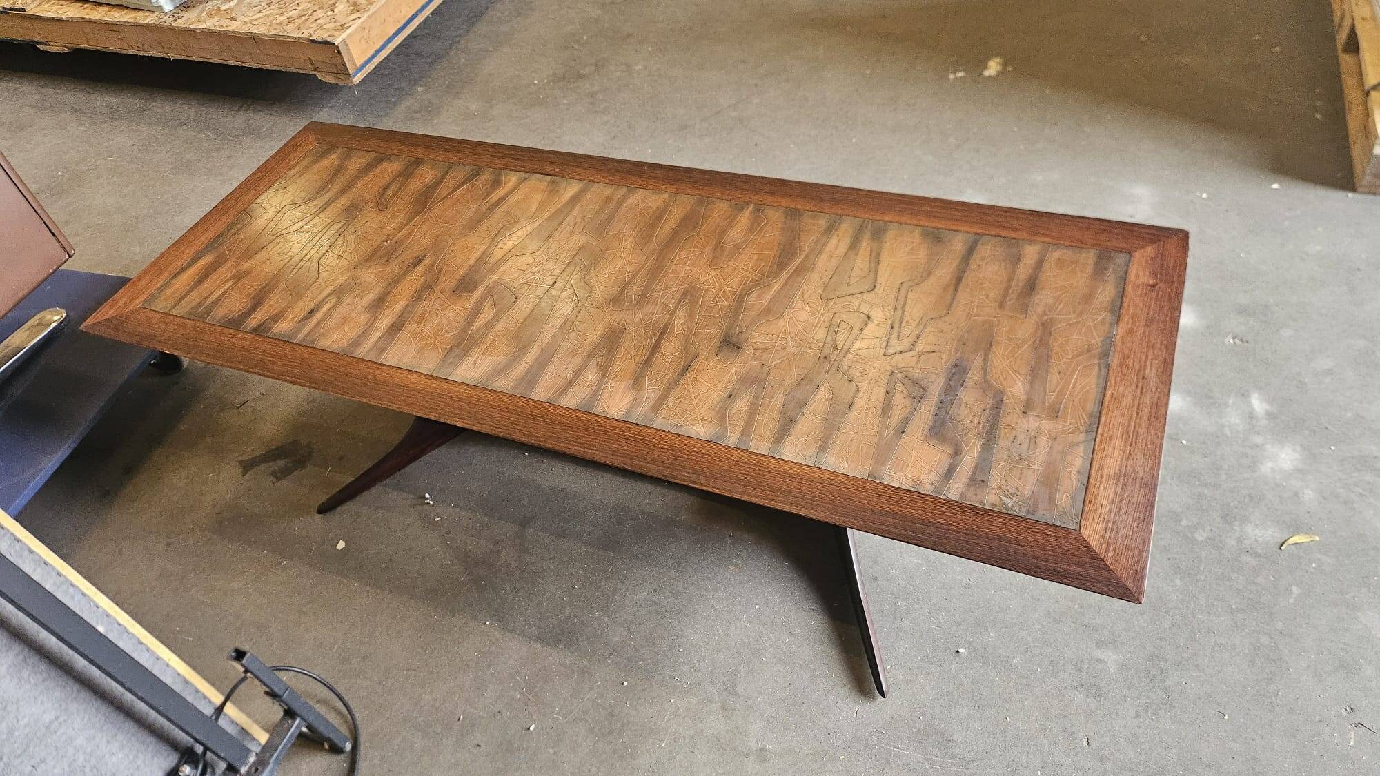 1960s wooden with copper coffee table, Denmark