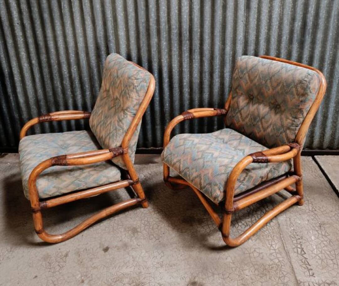 Pair of vintage rattan armchairs
