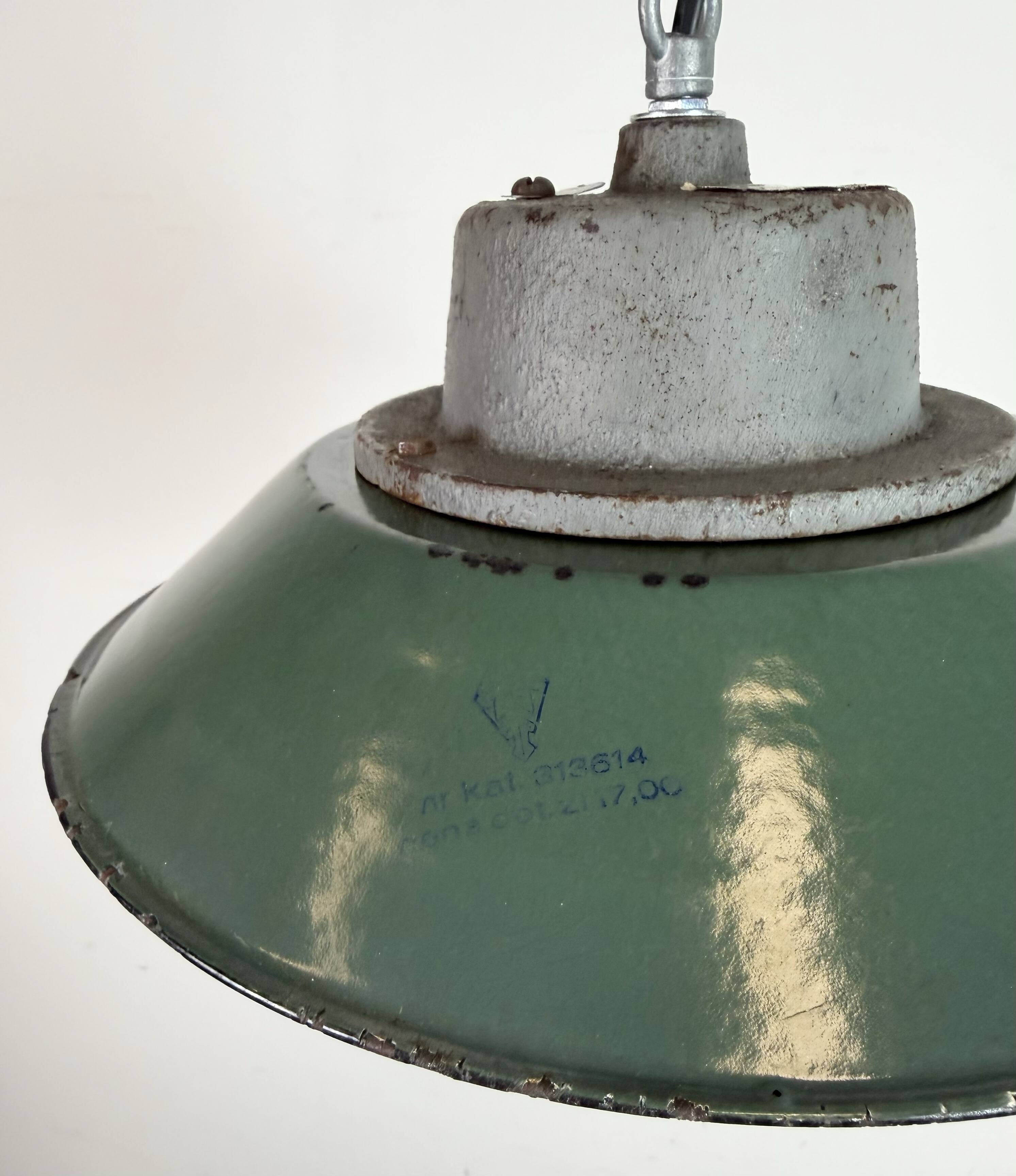 Green Enamel and Cast Iron Industrial Pendant Lamp, 1960s