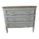 Vintage chest of drawers with pearl gray patina and waxed finish, 3 drawers, wooden top.
