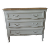Vintage chest of drawers with pearl gray patina and waxed finish, 3 drawers, wooden top.