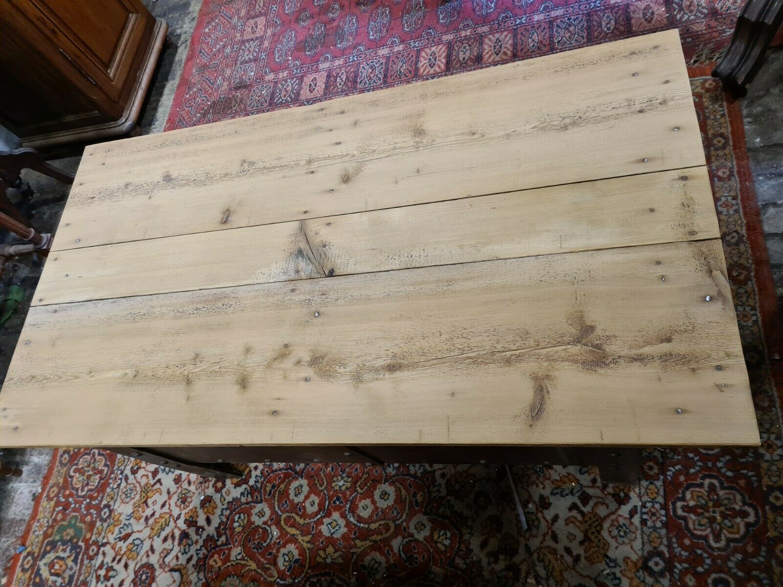 riveted iron and wood lounge table