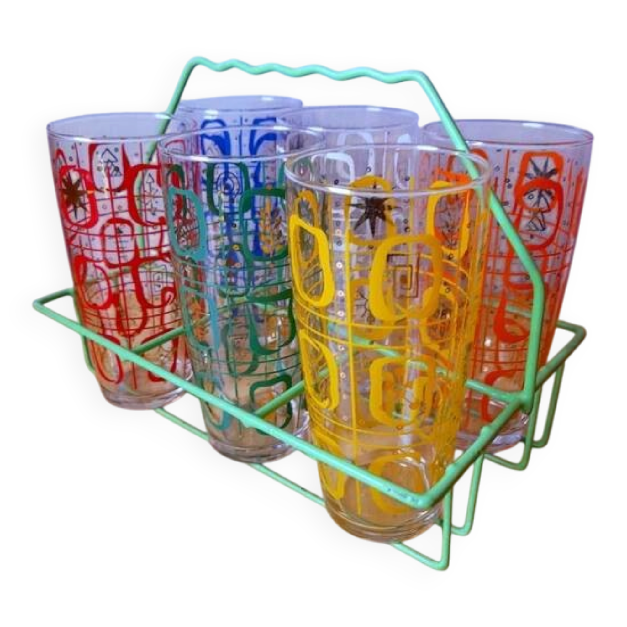 Lot De 6 Verres Sérigraphiés 1960