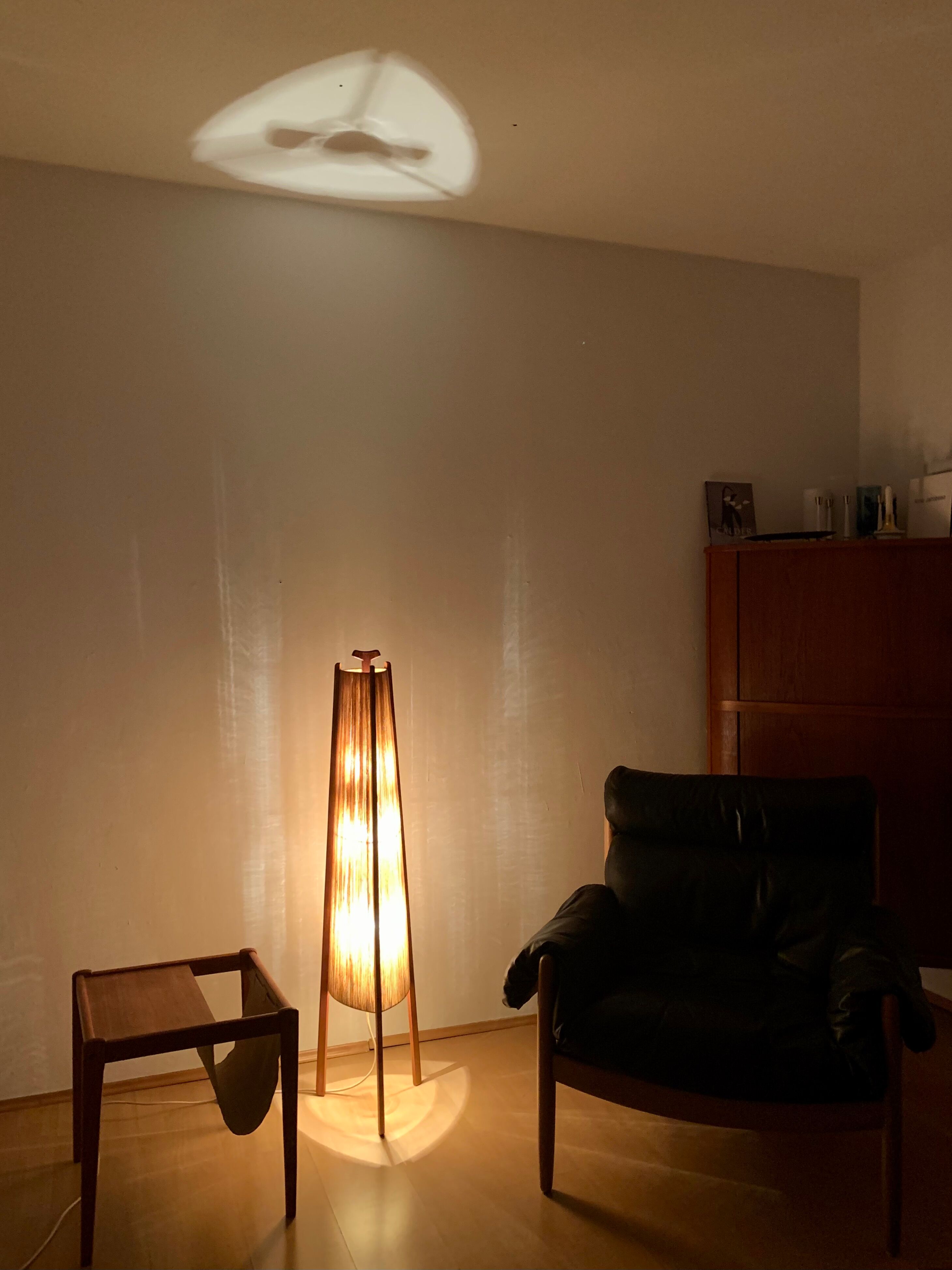 Lampe de sol en sisal et teck par Temde