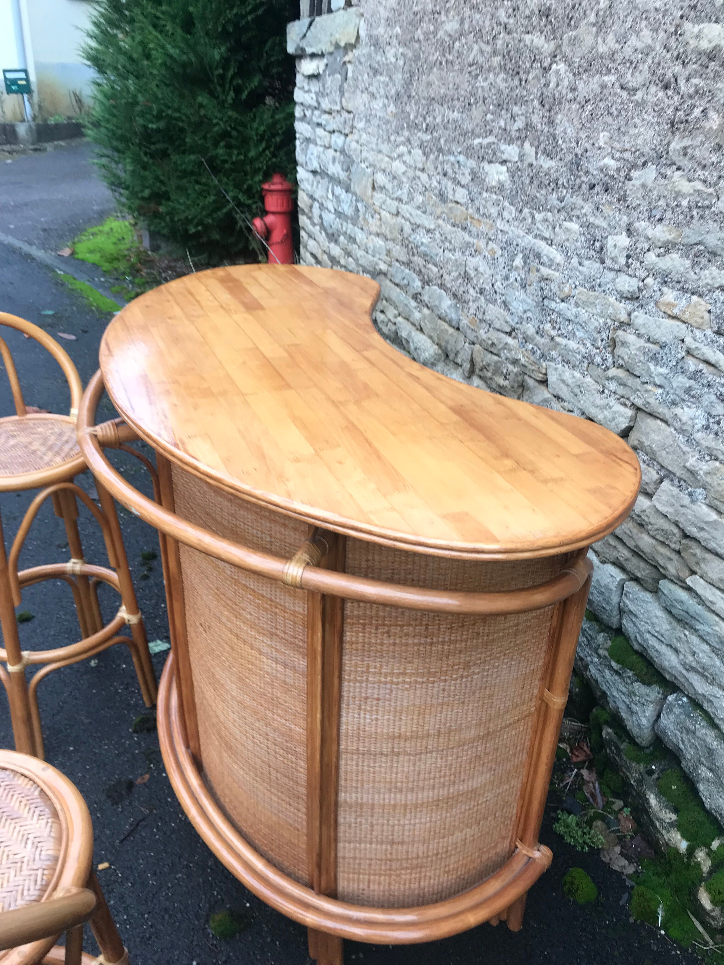 Rattan/bamboo bar and stools