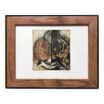 Brigitte coudrain (1934). fruit composition, 1998. etching aquatint.