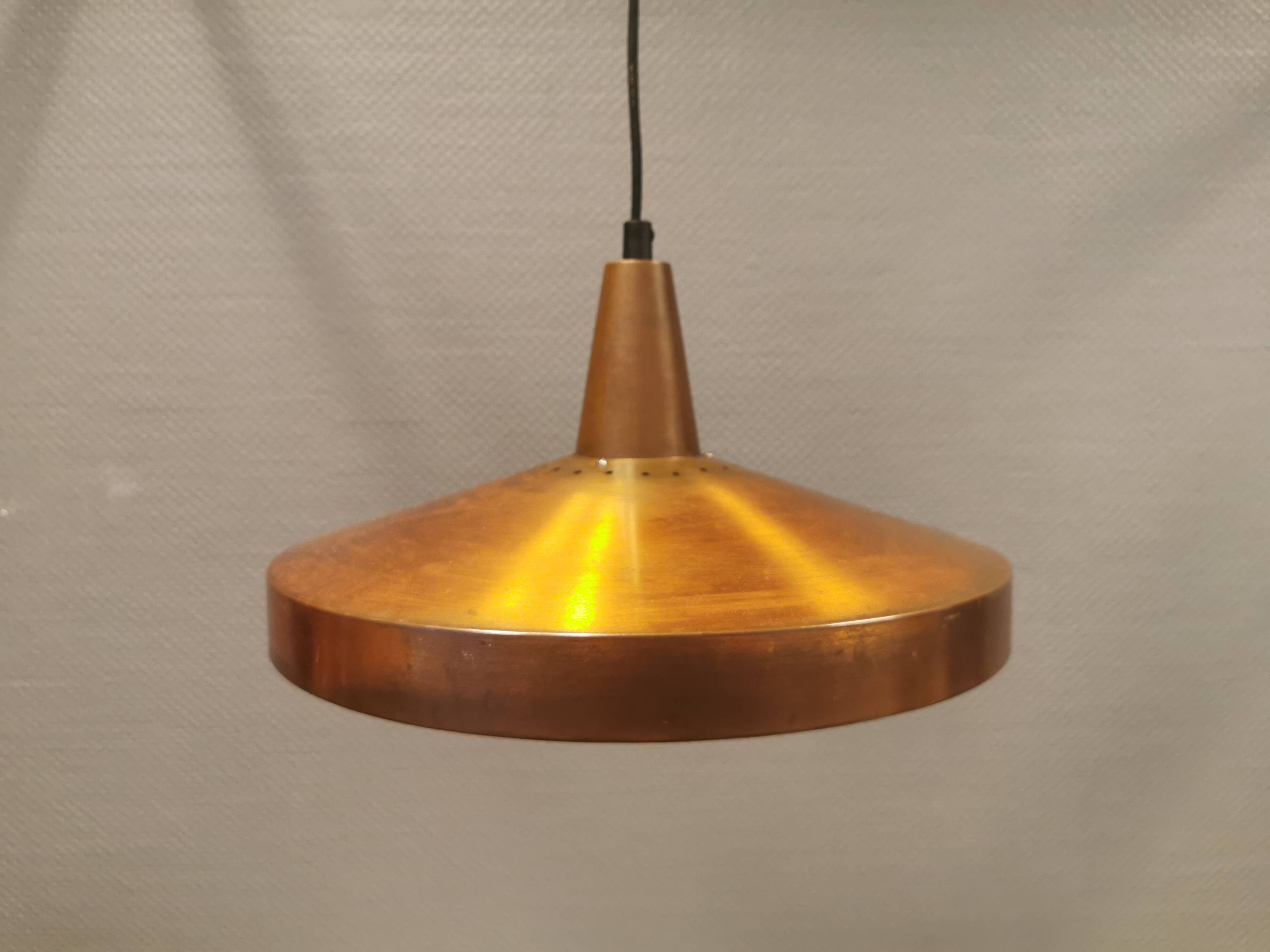 Older hanging lamp, in thin copper, Danish and estimated from the 1960s