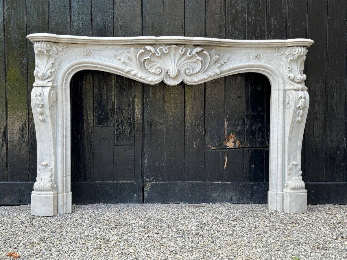 Remarkable Louis XV Style Fireplace, In Carrara Marble Circa 1880