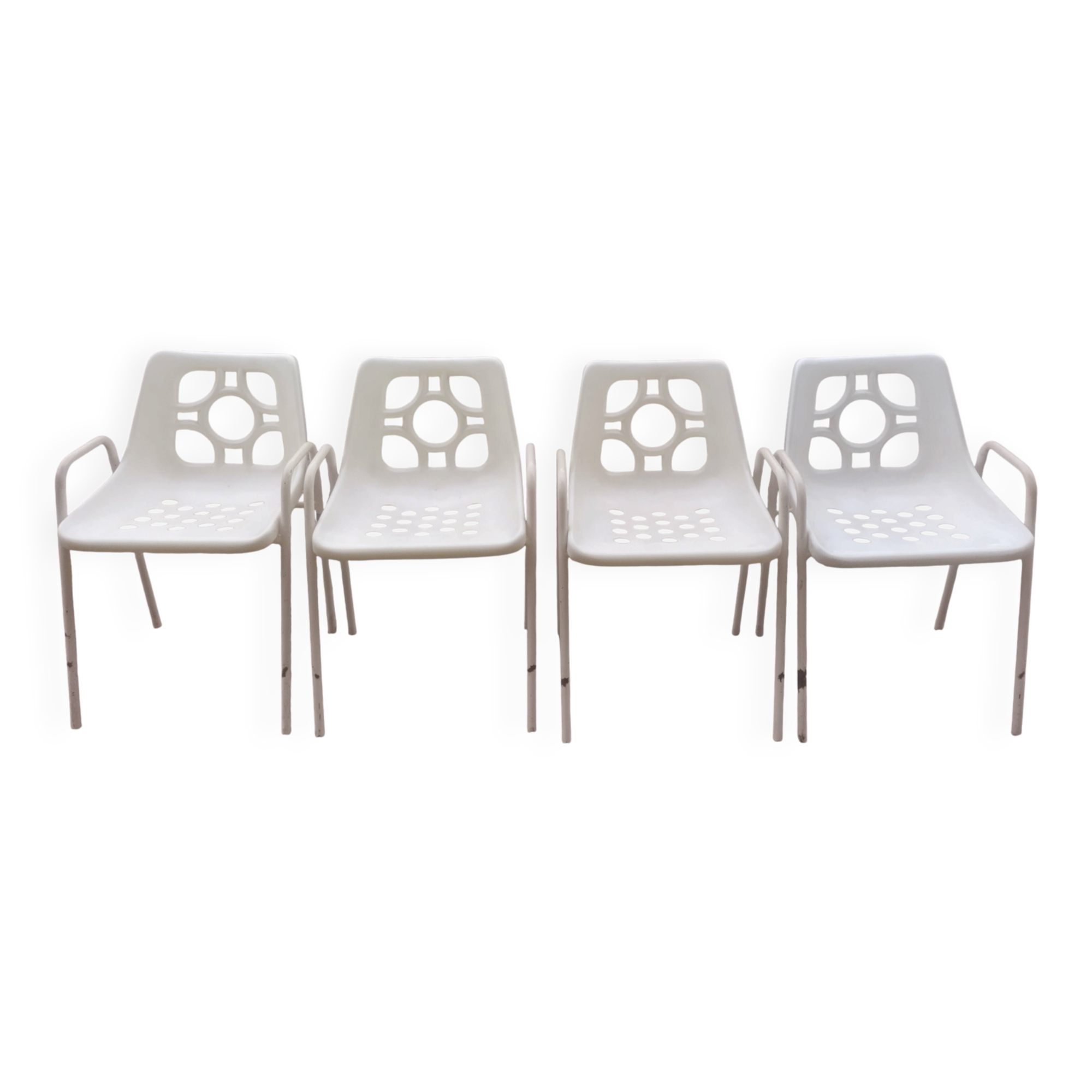 Set of 4 identical Space Age White Garden Chairs from the 70s