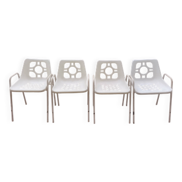 Set of 4 identical Space Age White Garden Chairs from the 70s
