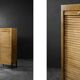 Vintage Industrial Danish Roller Shutter Brown Oak Cabinet with Drawers