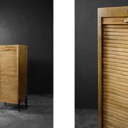 Vintage Industrial Danish Roller Shutter Brown Oak Cabinet with Drawers