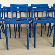 14 blue metal bistro chairs