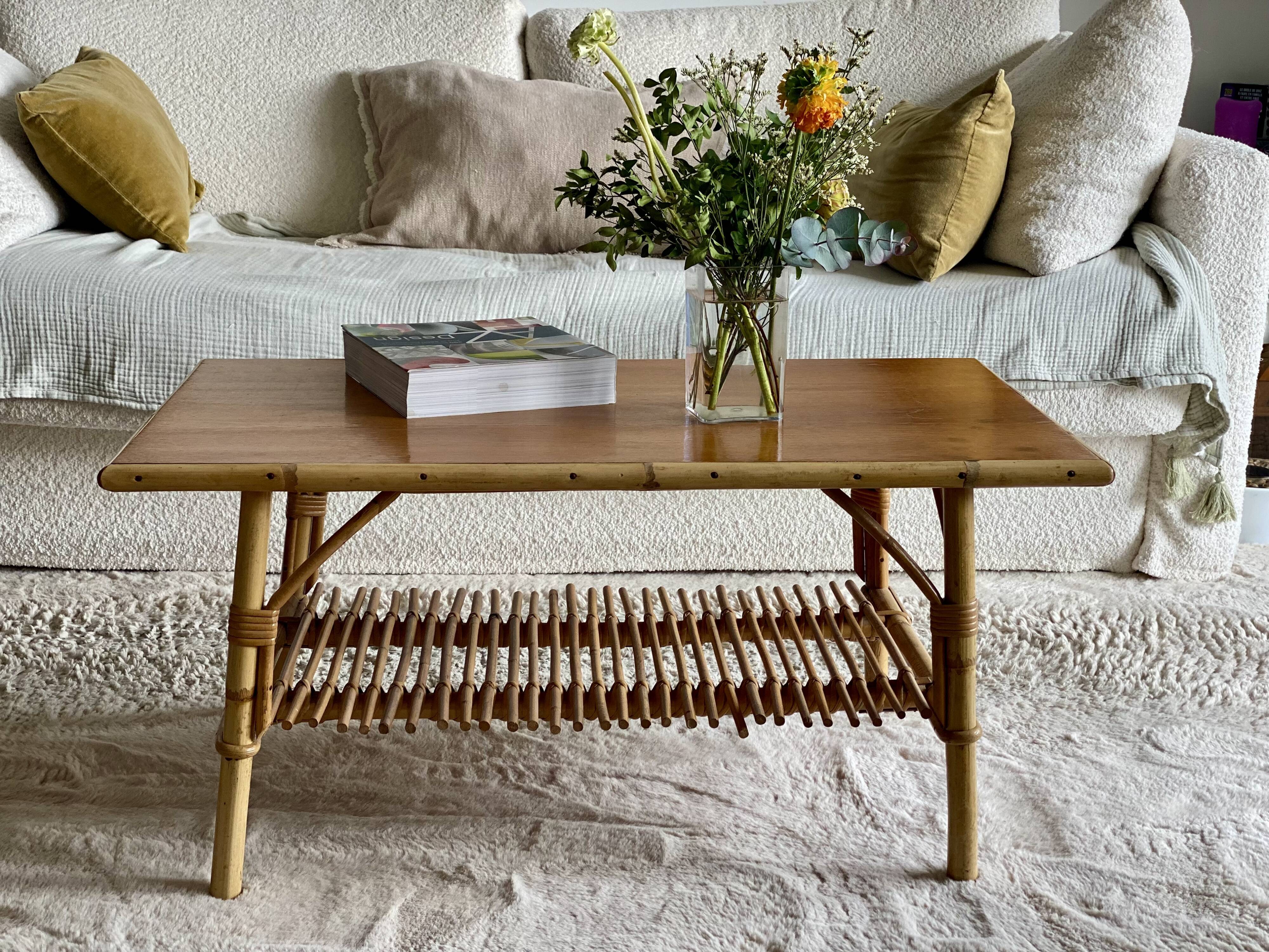 Vintage rattan coffee table