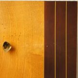 Asymmetrical art deco wall cabinet, drawer & mirror