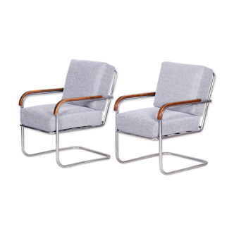 Pair of grey Mucke Melder armchairs - 1930s Czechia