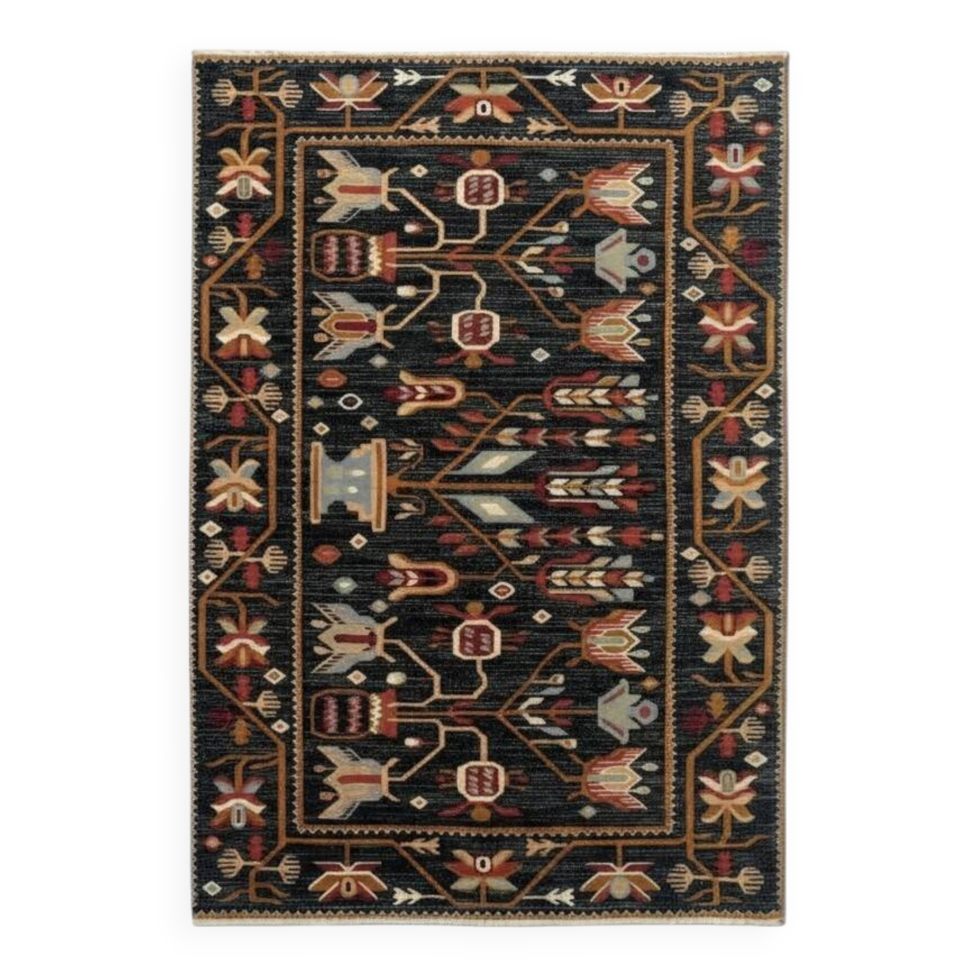 Black floral Persian rug - Wool