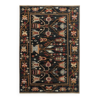 Black floral Persian rug - Wool