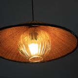Suspension rotin/osier & verre ancien
