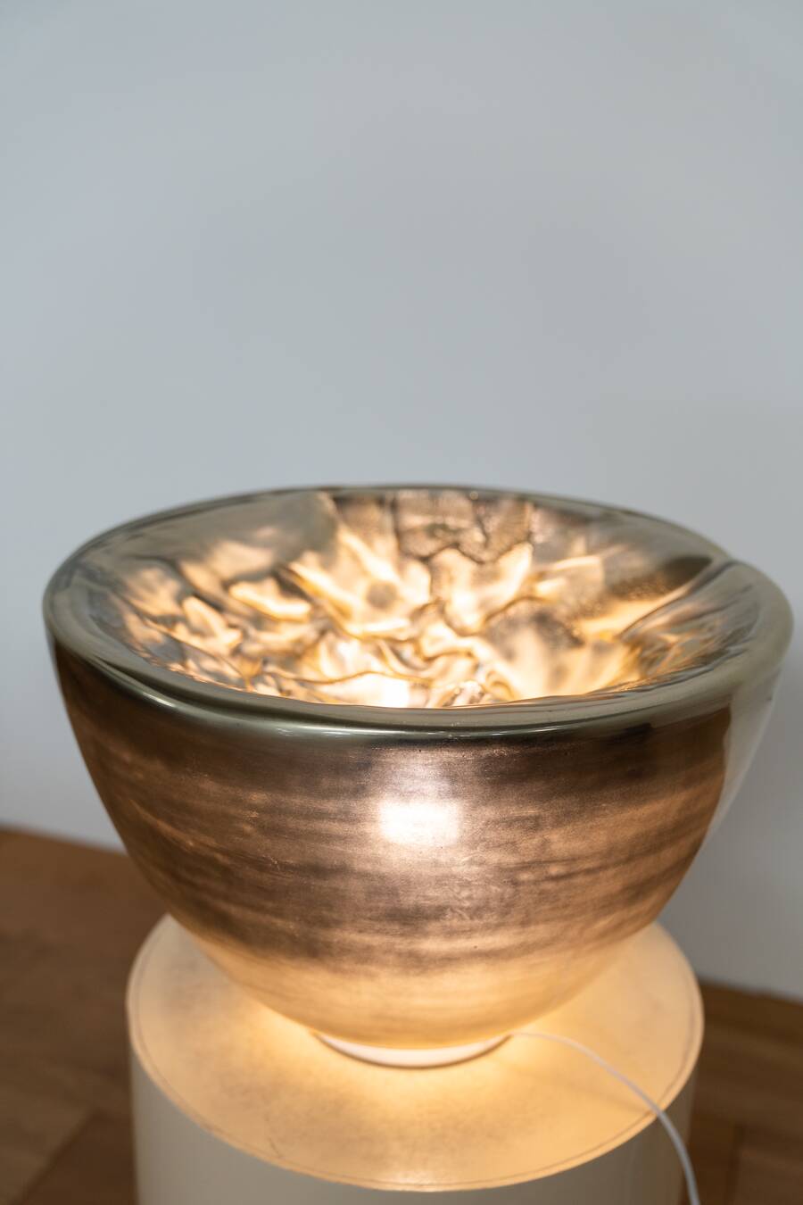 Table lamp or floor lamp in Murano glass, translucent, silver, by Carlo Nason, for Mazzega,