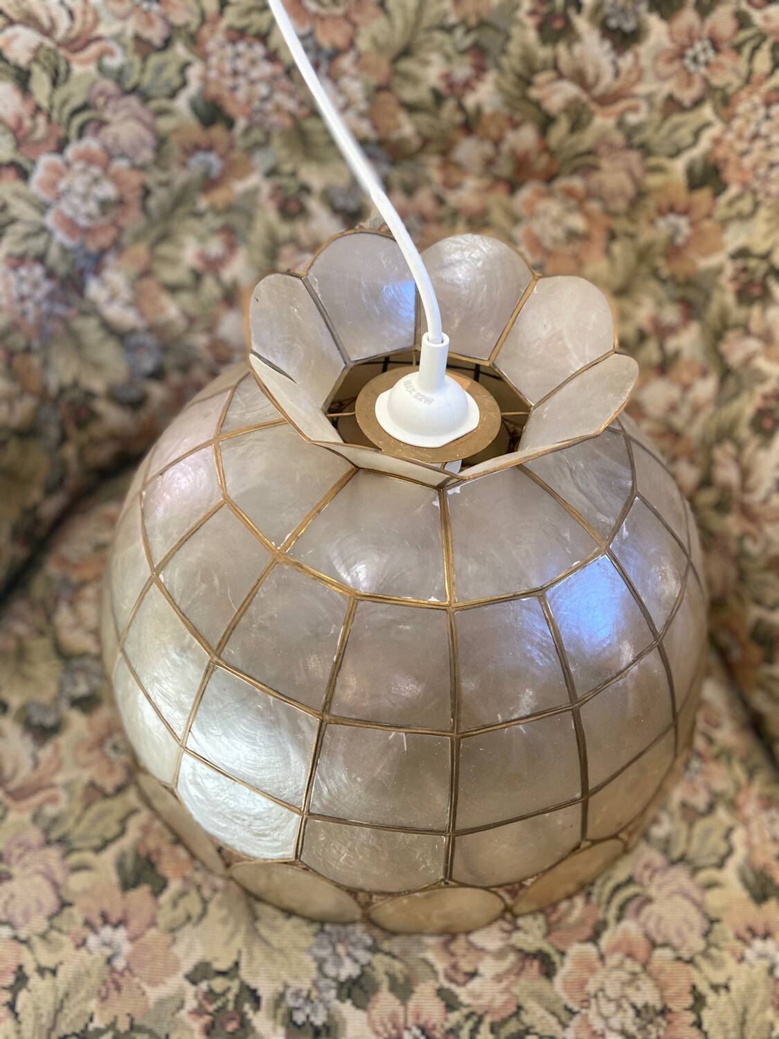 Vintage mother-of-pearl and brass pendant light