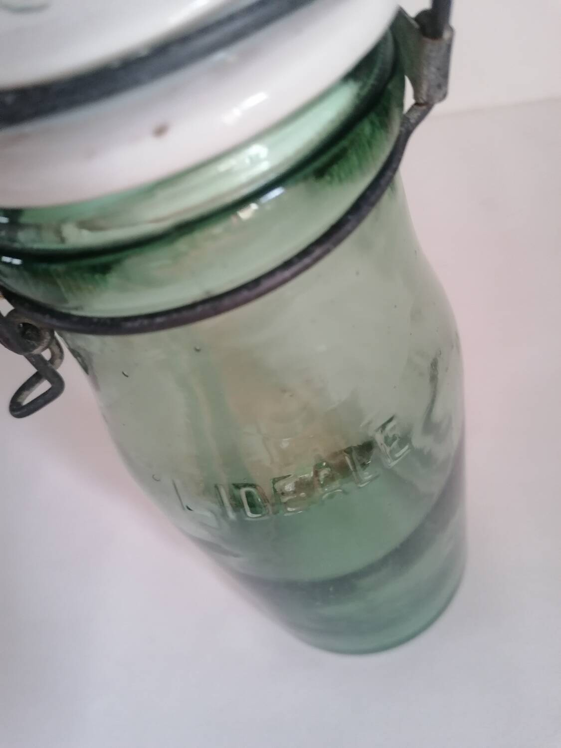 Old jar the ideal green glass