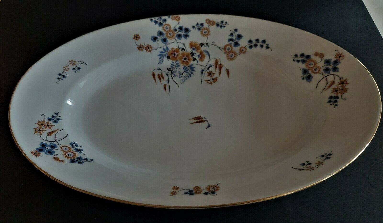 Oval serving dish in porcelain Japanese décor Art Deco