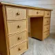 Cane work desk / Rattan glass top 9 drawers shallow depth