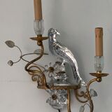 Pair of parrot crystal or parakeet wall sconces Maison Baguès 1950