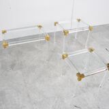 Set of 3 lucite and brass nesting tables, 1970s