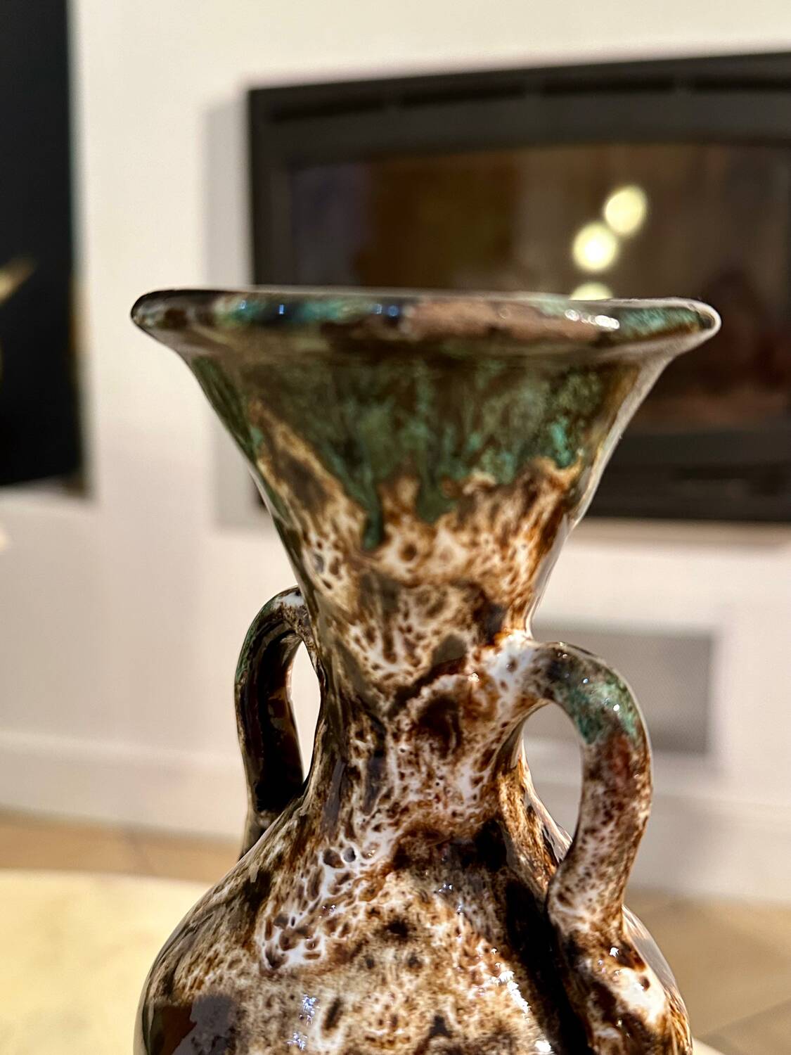 Vintage Vallauris Brown and Blue Ceramic Vase