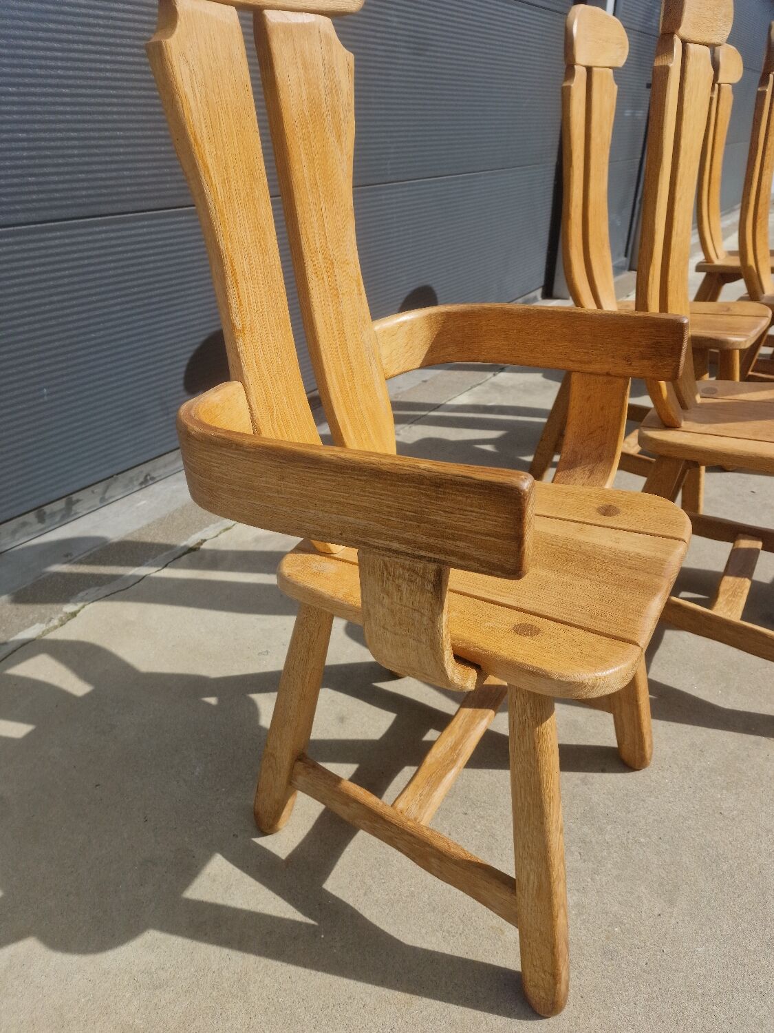 Set of 8 Britalist Oak Chairs from De Puydt, Belgium 1970s
