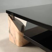 Vintage coffee table in pink marble and lacquered wood, 1970s design.