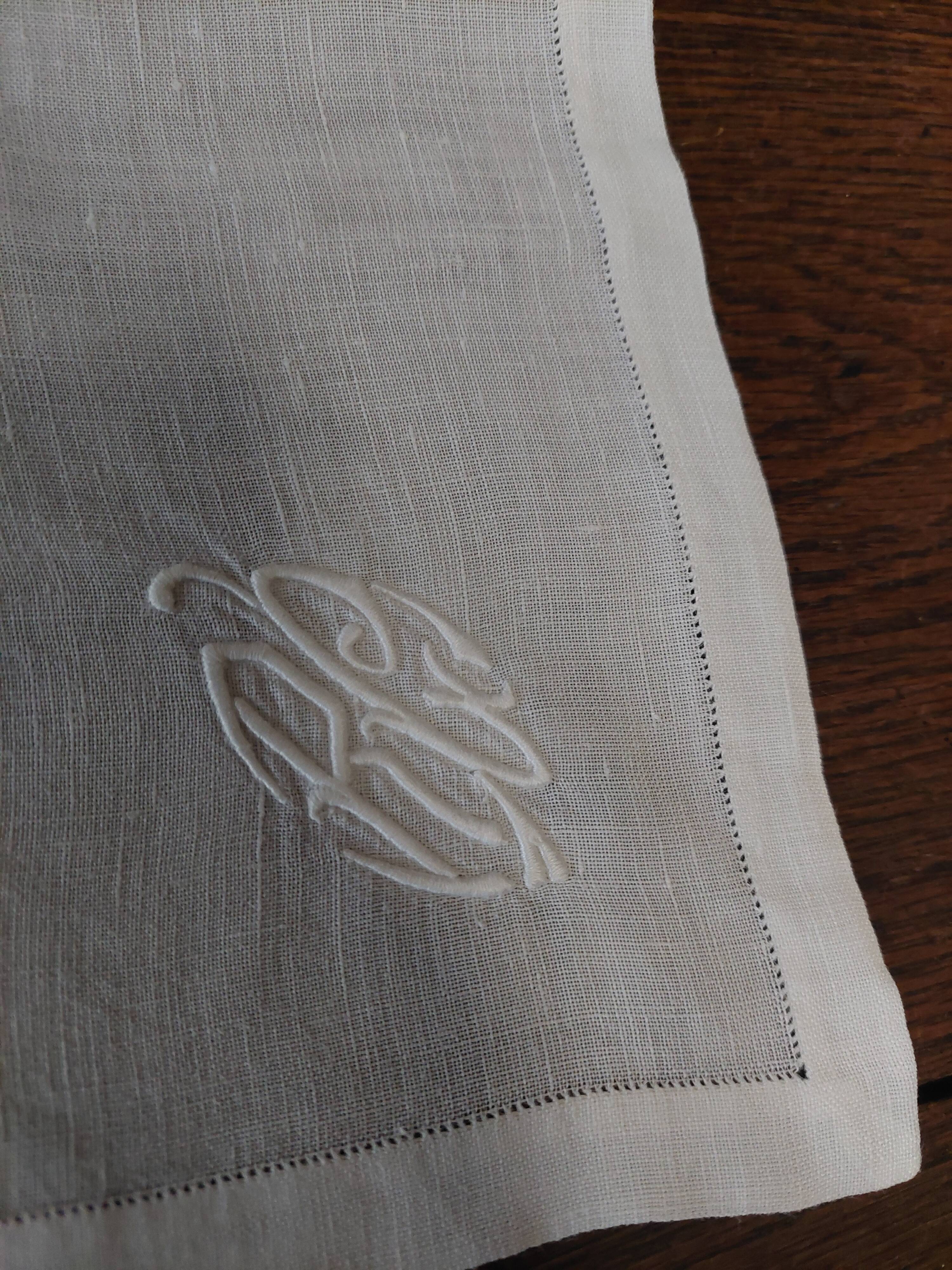 Antique linen napkin embroidered with RC monogram
