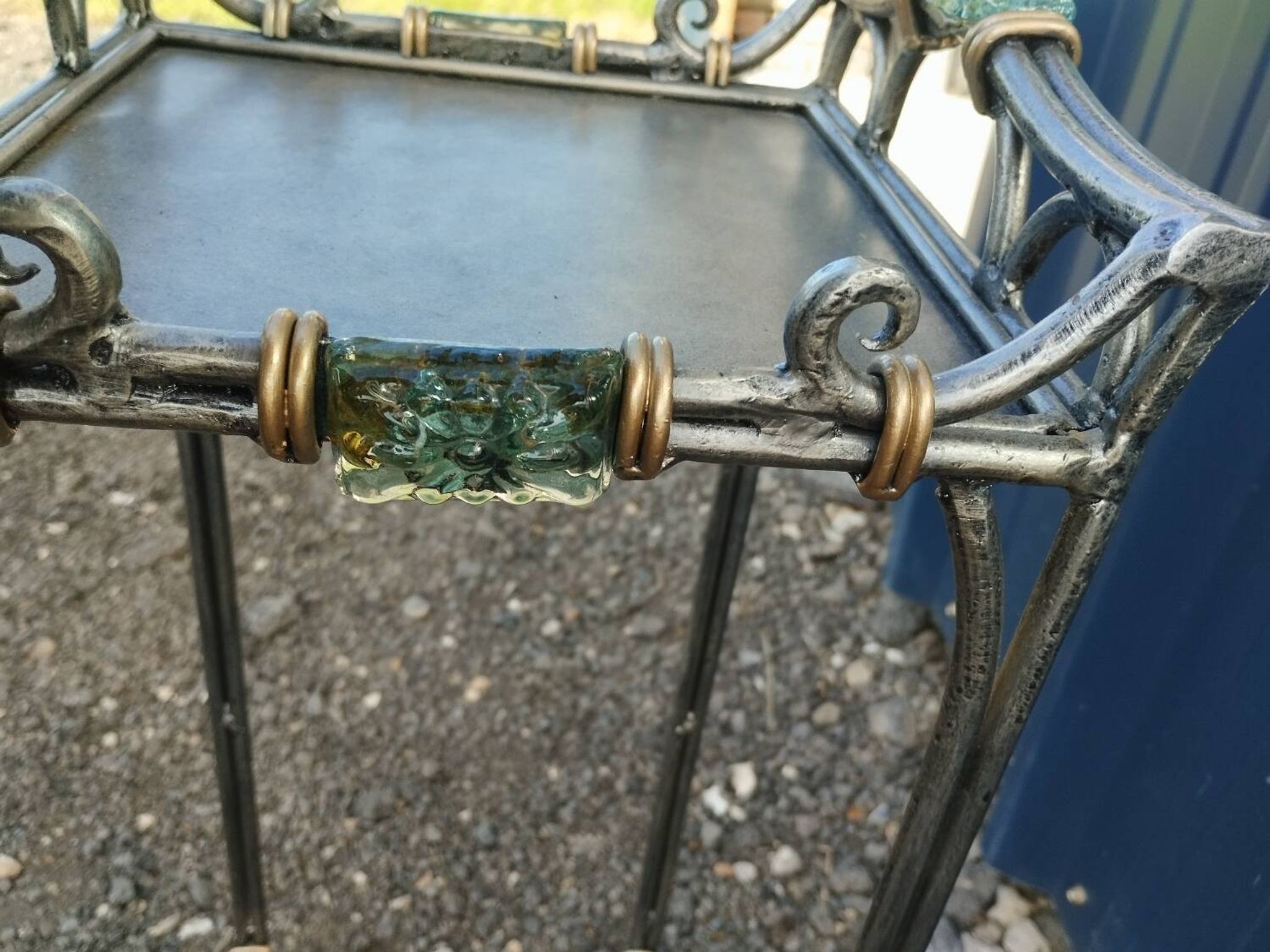 Vintage metal and glass side table