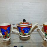 Teapot with 2 cups. art deco. clarice cliff. sadler.