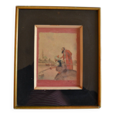 Estampe orientaliste aquarellée encadrée et sous verre