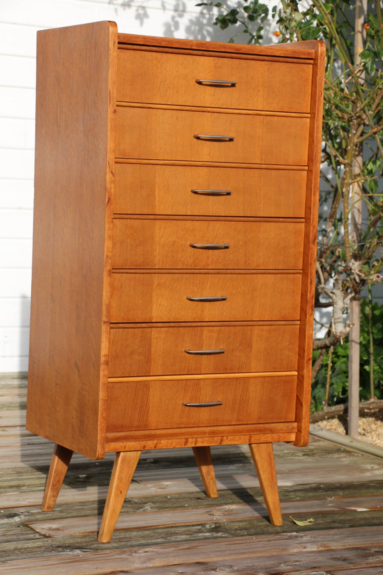 Chiffonnier 7 tiroirs chêne clair 1960