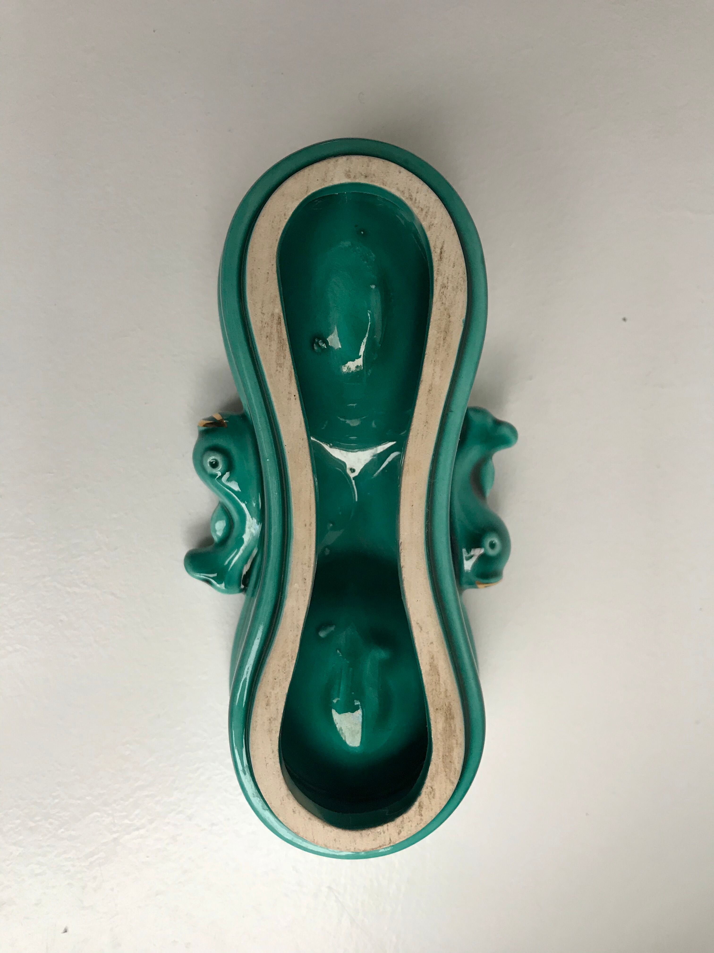 Green and gold ceramic salt shaker Art Deco 30s