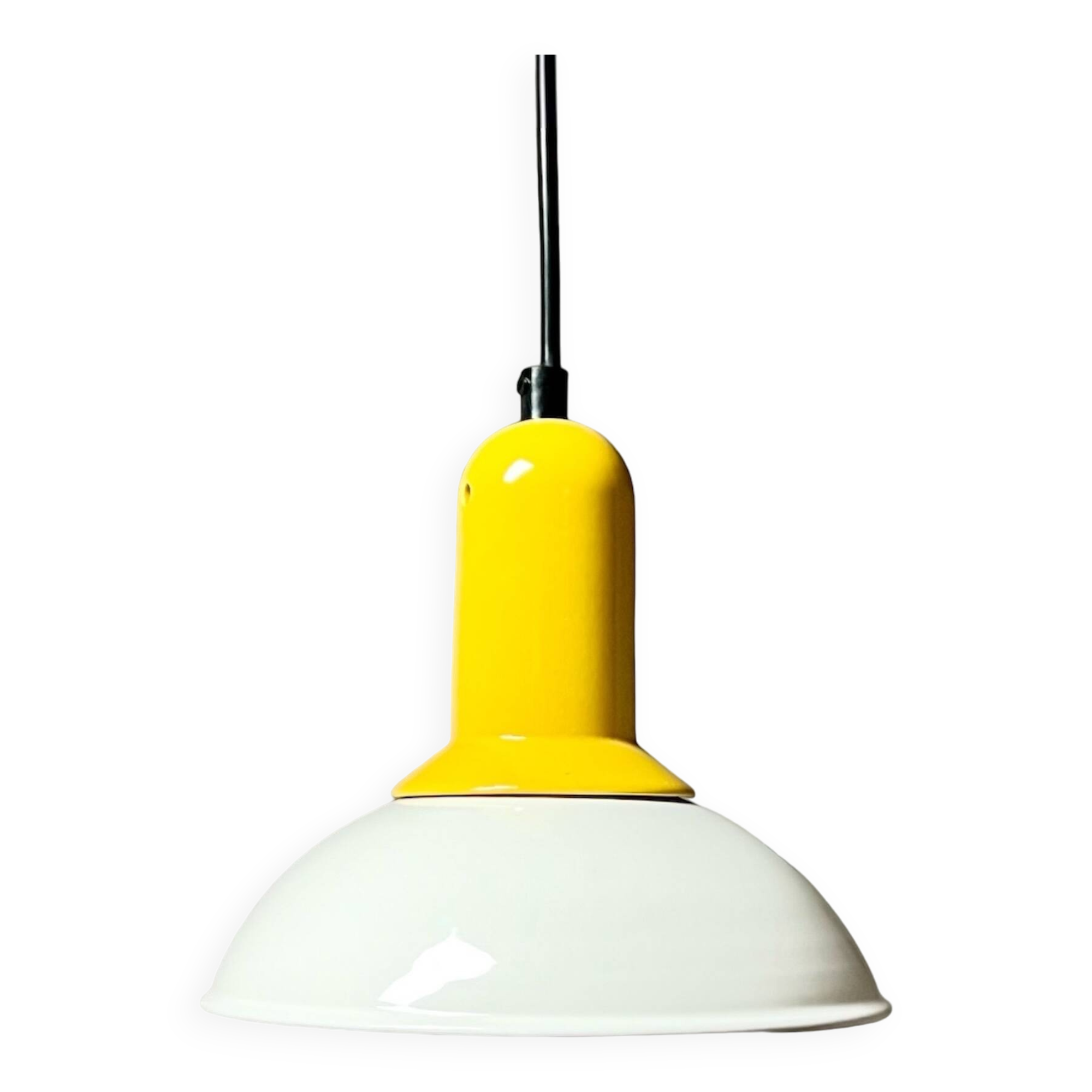 Vintage 80s Yellow Ceramic Pendant Lamp by Imago Italy - New Old Stock