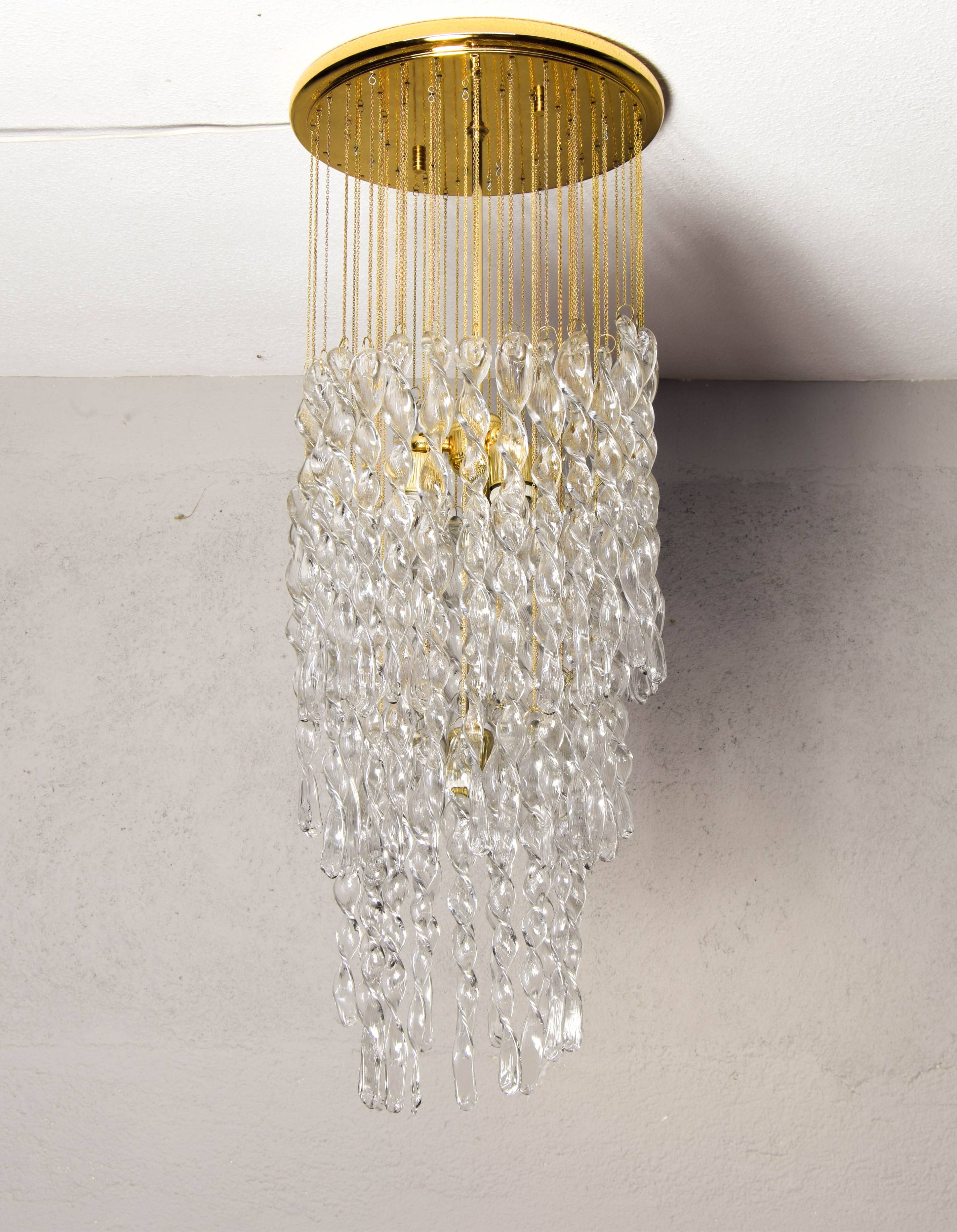 Murano glass and brass spiral chandelier, Italy, 1970s