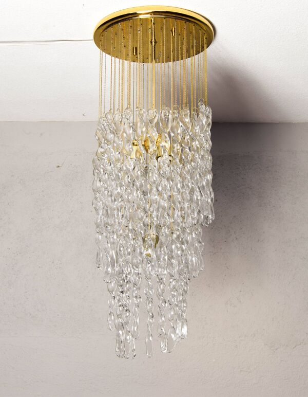 Lustre en verre de Murano et laiton en forme de spirale Italie années 70