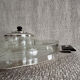 Art Deco silver-plated metal and glass serving platter for appetizers.