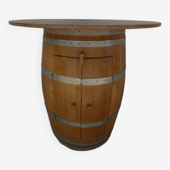 Barrel bar in French oak 22mm on casters with interior storage and removable tray